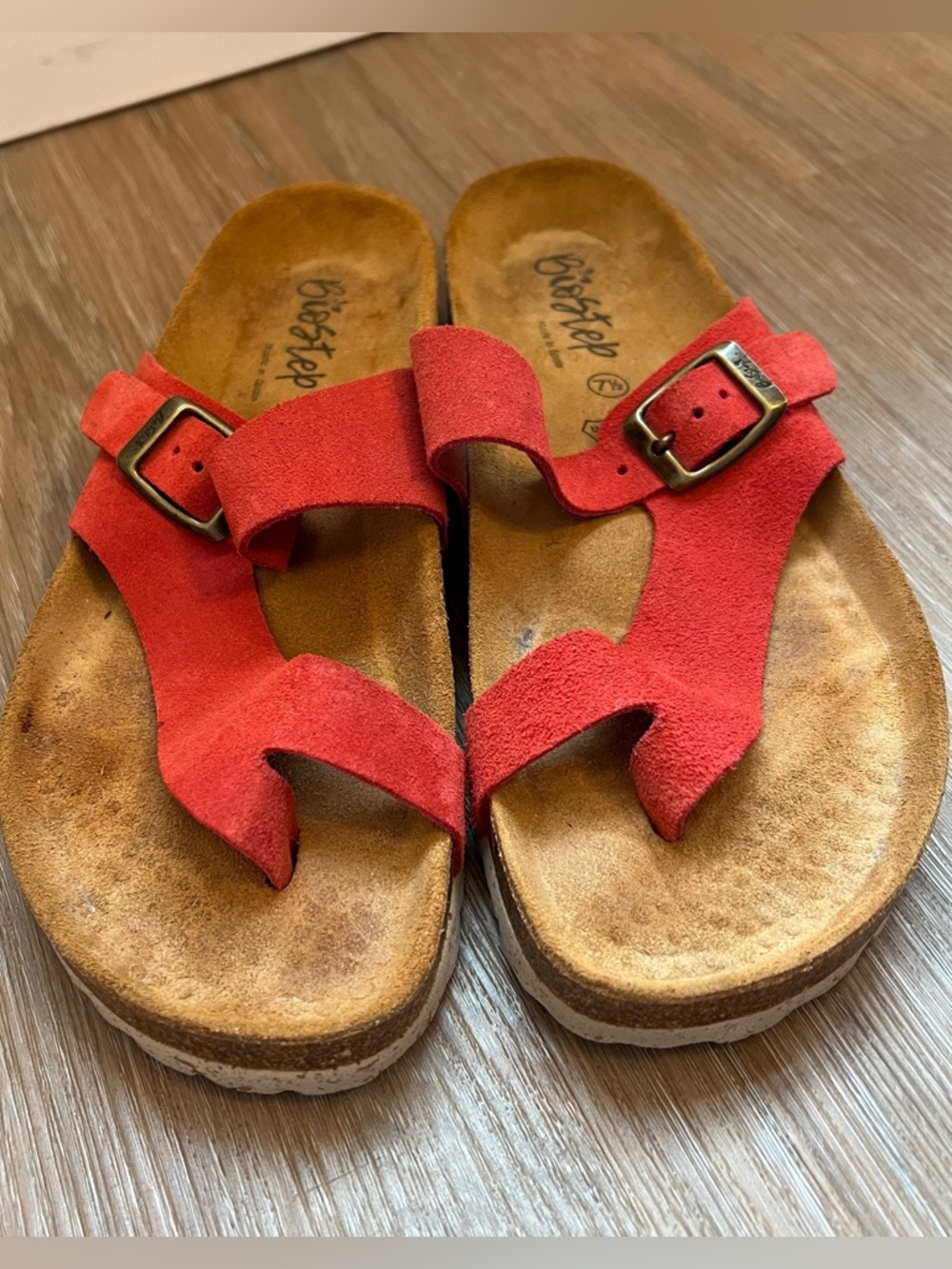 Biostep Red Suede Buckle Sandals Size 7.5 Comfort Cork Footbed leather - Picture 2 of 6